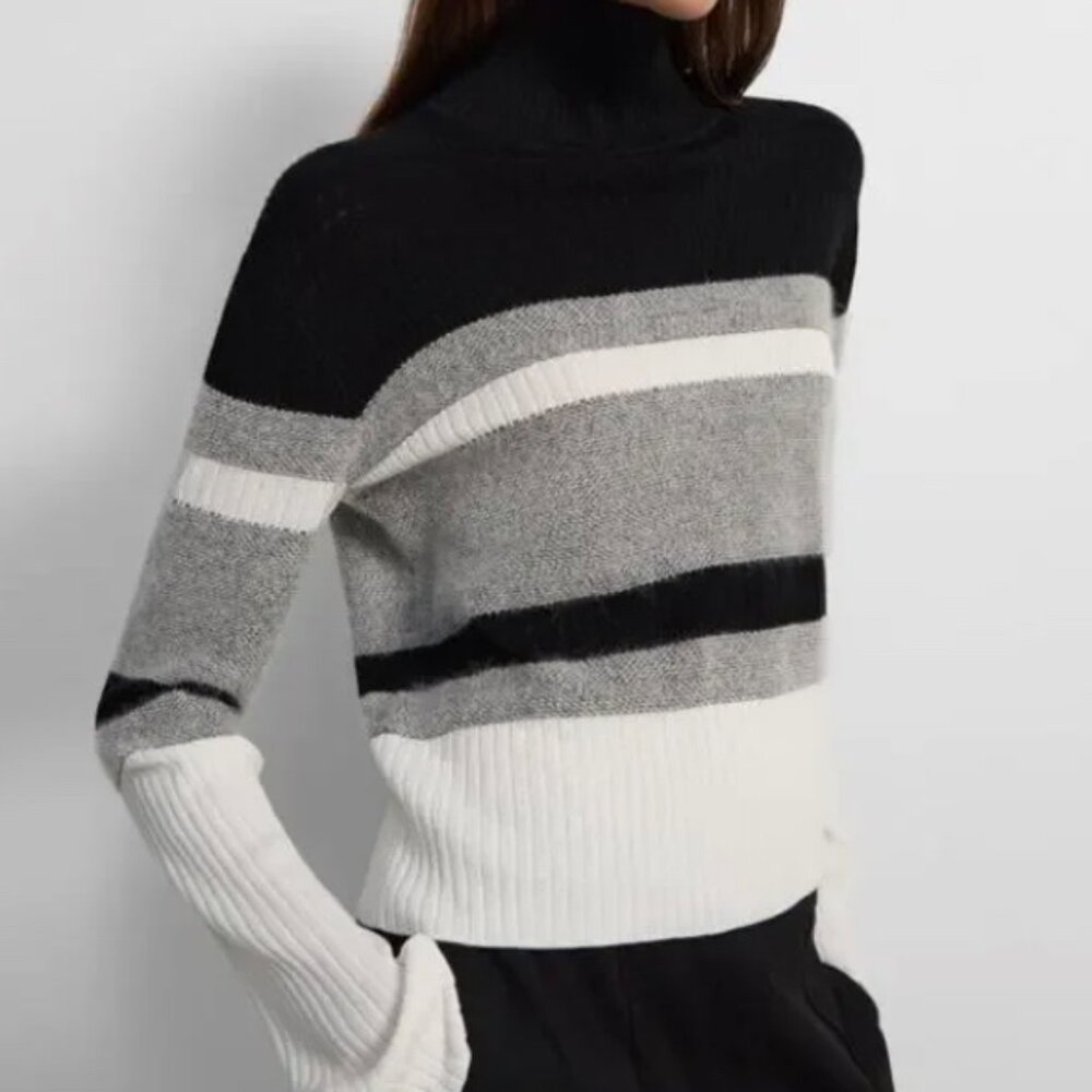 Theory Racking Stripe Turtleneck Sweater Silk Cotton Blend Pullover Size Small